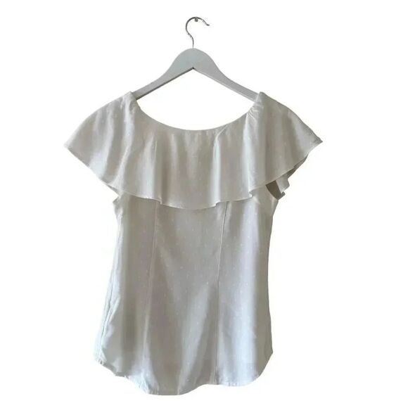 Anthropologie Maeve Eloise Swiss Dot Ruffled Blouse White Solid Viscose 2 #1935 - Picture 6 of 15